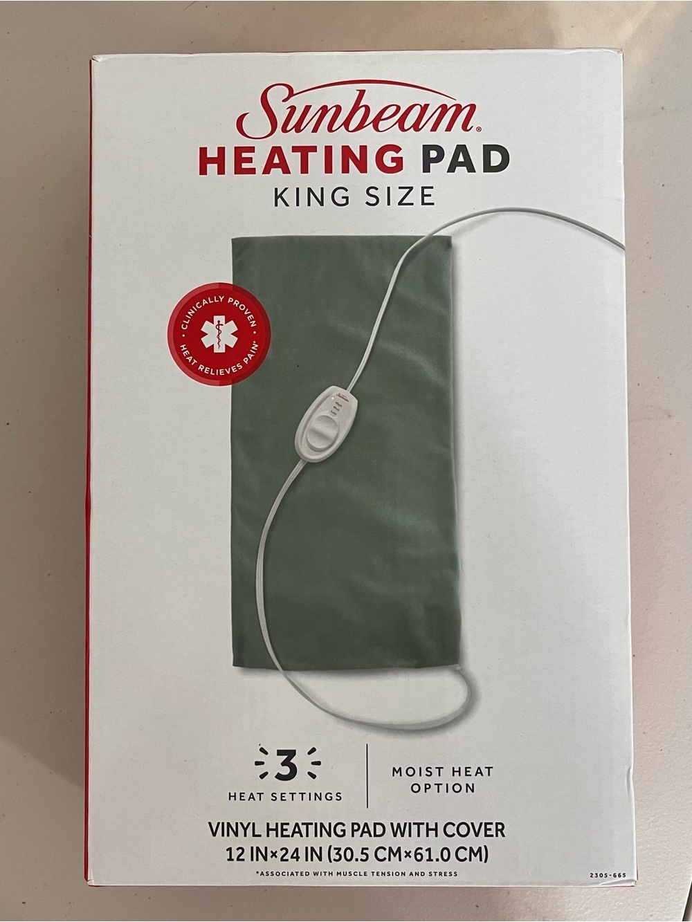 Sunbeam King Size Heating Pad 12X24 Grey Vinyl Pad w Cover
